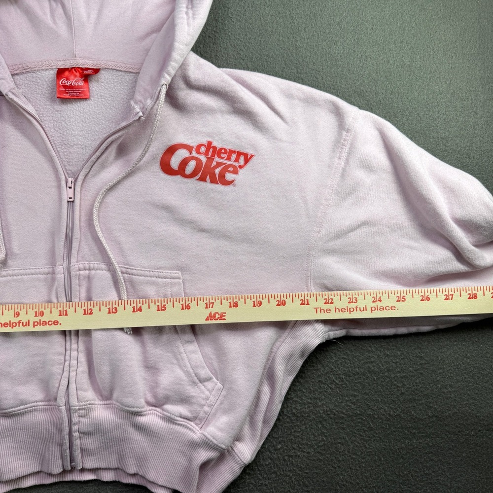 Coca-Cola Cherry Coke Hoodie Women Medium Pink Zip Up Cropped Fleece Sweatshirt - Picture 5 of 10